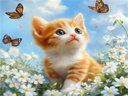 Peinture diamant 5d chat et papillons kit complet adulte 50x70cm