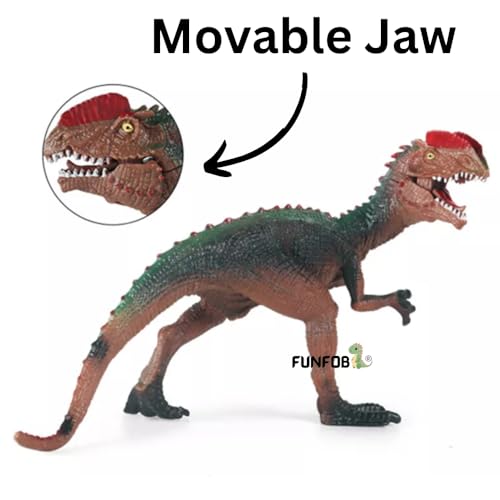 Image of FUNFOB Dinosaur Toy Figure Width -21cm Dilophosaurus Dinosaur Toys for Kids & Adults PVC Multicolour | Red Horn Green Back SML