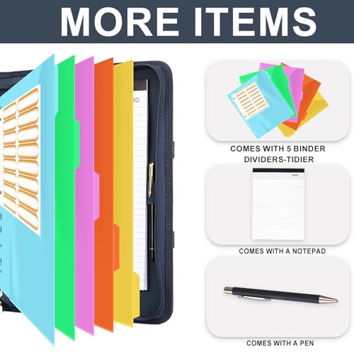 Image of Leathario Portfolio Binder, Includes 5 Folder Index Dividers, 13 Inch Tablets Organizer with Handle, Vegan Leather A4 Padfolio, Multi-Pocket Notepad Business Planner Professional Document