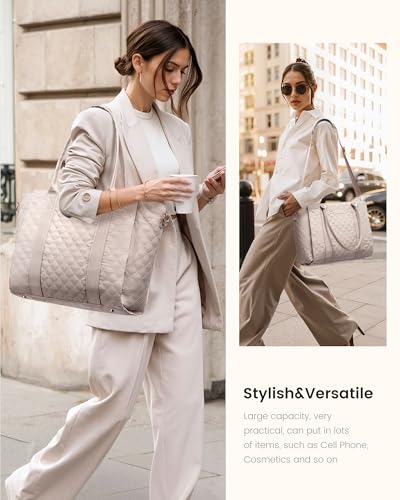 Image of LOVEVOOK Teacher Tote Bag for Women, Quilted Work Tote Nurse Laptop Bag, Large Computer Shoulder Bags with Zipper for Travel