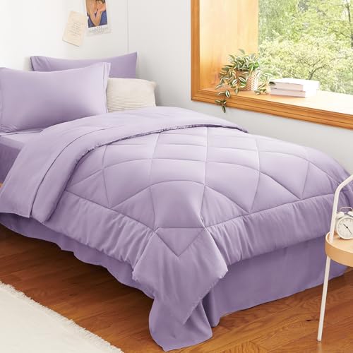 Image of CozyLux Twin XL Comforter Set Light Purple - 5 Pieces Twin Extra Long Bed in a Bag for College Dorm, All Season Bedding Set for Girls and Boys, Soft Bed Set with Comforter, Sheets, Pillowcase & Sham