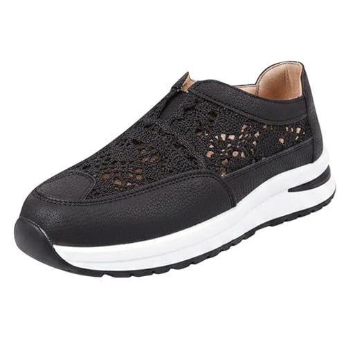 Generisch Zapatillas antideslizantes para mujer, transpirables, sin cordones, cómodas, ligeras, para mujer, con plataforma, para gimnasia, caminar, verano, Negro , 42 EU