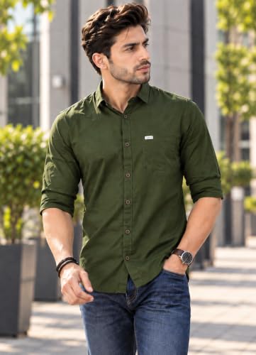 Majestic Man Men Classic Slim Fit Cotton Casual Shirt (Large, Olive) - Image 7