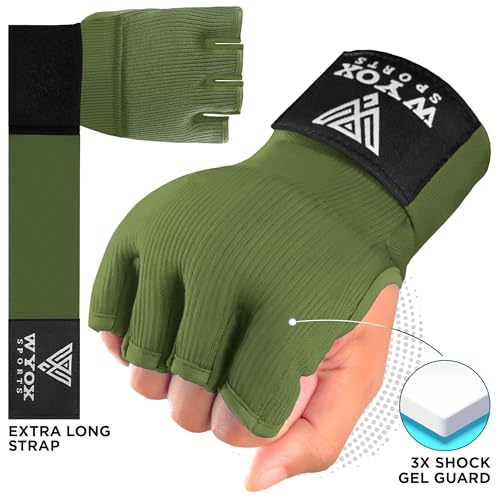 Image of WYOX Gel Boxing Hand Wraps Inner Gloves for Men & Women - 80cm /31inch Quick Wrist Strap, Padded Knuckle Support, Fingerless MMA Muay Thai Kickboxing Wraps for Training, Punching & Martial Arts