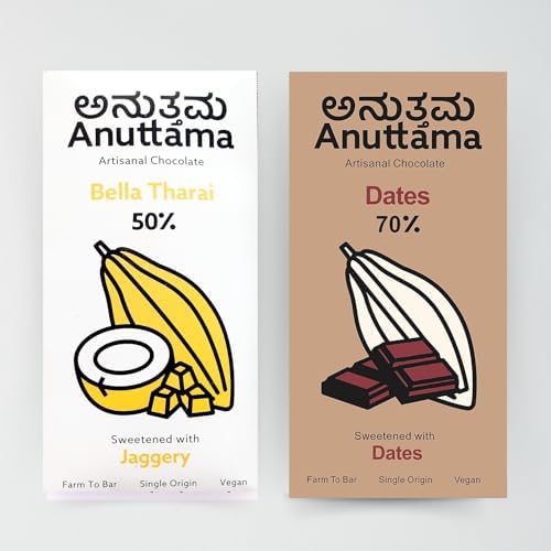 ANUTTAMA Dark Chocolate (50g x 2) | Combo of Dates & Bella Tharai | 70% Cocoa & 50% Cocoa | Handmade Chocolate | No Artificial Colour | Keto Friendly & Vegan Bar Chocolate-image-23