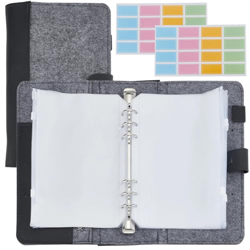 INFUNLY Um conjunto de estojo de agulha de tricô circular de feltro preto 25 × 18 cm, organizador de armazenamento de agulhas de tricô, ganchos de crochê com 15 sacos de fichário, 10 peças de papel de