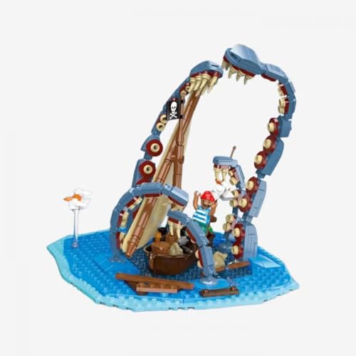 BlueBrixx Pro 108825 Legenden der Schatzküste: Angriff aus der Tiefe - 450 Klemmbausteine, Piraten Set, Geschenk für Schiffs- und Piratenfans, Standardsteine, Bausteine der Piraten-Serie