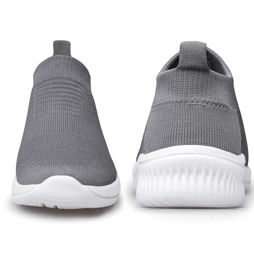 Image of vibdiv Men Walking Shoes Sneakers Tennis Breathable Pull-on Lightweight Comfortable Casual Mesh Gray White 10.5