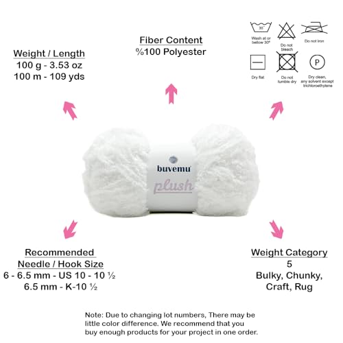 Image of Plush Faux Fur Bulky Yarn, Super Soft Fluffy Fuzzy for Knitting Crocheting Crafting, 100 Gram (3.53 Ounces) 109 Yards (100 Meters) (White)