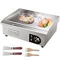 VEVOR Commercial Electric Griddle, 22", 1600W Countertop Flat Top Griddle, Stainless Steel Teppanyaki Grill w/Non Stick Iron Cooking Plate, 122-572? Adjustable Temp Control 2 Shovels & Brushes, 110V