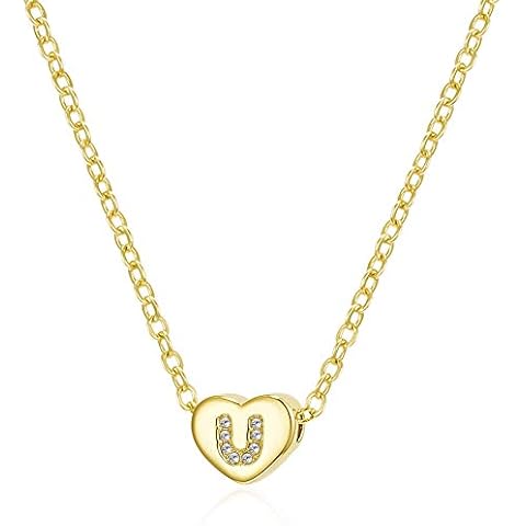 Initial Heart Gold Necklace-14K Gold Filled Dainty Letter Heart Choker Necklace Gift for Women Girls Jewelry, Crystal, not known Cover