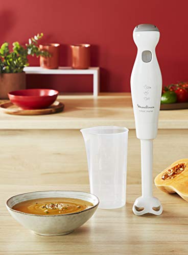 Moulinex Mixeur à main Robot Marie mixeur 450 W 2 vitesses fonction TURBO mixeur plongeant 2 lames inox longue durée presse-purée double fouet filtre à coulis mixeur soupe réparable 10 ans DDG25110