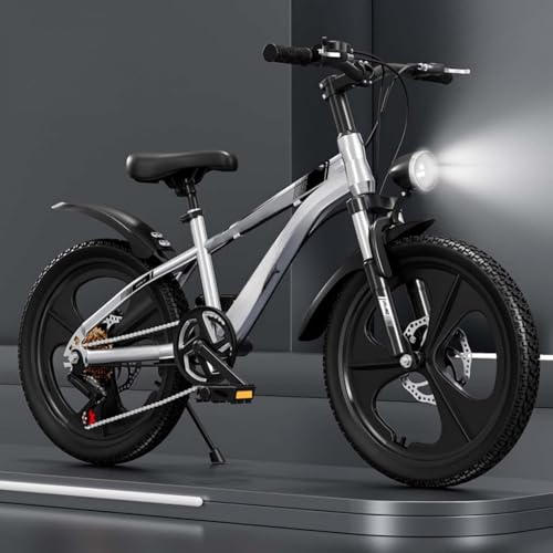 LumoLight新しい子供用 6-15 マウンテンバイク歳 スポーツバイク 18-24 インチ変速マウンテン衝撃吸収自転車軽量街乗り通学 アルミフレーム フロントサスペンション ディスクブレーキ (20インチ,シルバー可変速+マグネシウム合金一体型ホイー