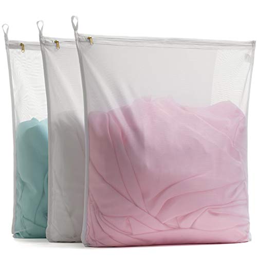 TENRAI Wäschesack aus Netzstoff, Größe XL, 50,8 x 61 cm, mit YKK-Reißverschluss, mit Aufhängerschlaufen, Organizer für Kleidung, Jacken, Bettwäsche, Stofftiere, Haustierdecke, Weiß Cover