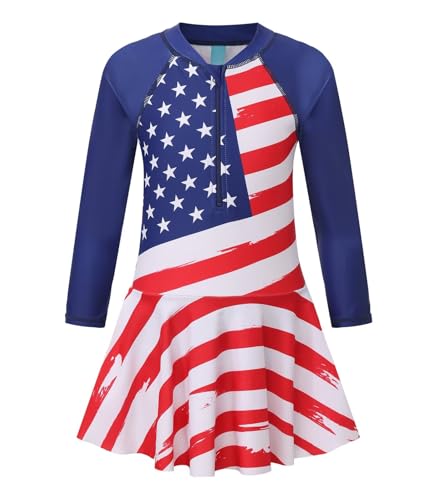 Image of Girls One Piece Swimsuits Long Sleeeve Swim Dress for Kids Girls Bathing Suits Summer Swimwear 3-16 Years