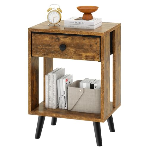 YMYNY Mesita de Noche, Mesa Auxiliar, Mesilla de Noche, Cajón de Tela, Compartimento Abierto, Estilo Moderno, Struttura Semplice, para Dormitorio, Salón, Marrón HST012H