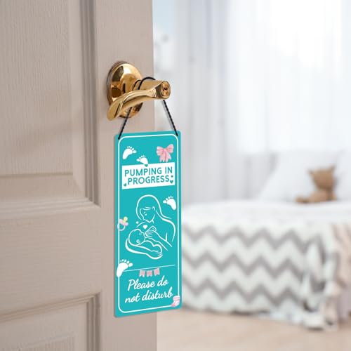 Image of Breast Feeding Door Hanger Sign - 1 Pack Pumping in Progress Door Sign Double Sided PVC Do Not Disturb Signs for Home Nursery Baby Room 9″x4″