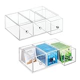 mDesign Minicajonera con 3 cajones de plástico – Perfecta como caja para infusiones y bolsitas de té – Pequeño mueble cajonera para té, sacarina, azucarillos, sal, etc. – transparente - Paquete de 2