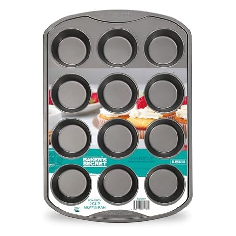 Baker's Secret 12cup Muffin Pan Cupcake Nonstick Pan - Carbon Steel Pan for Muffins Cupcakes Non stick Coating Easy Release Dishwasher Safe DIY Bakeware Baking Supplies - Classic Collection Cover