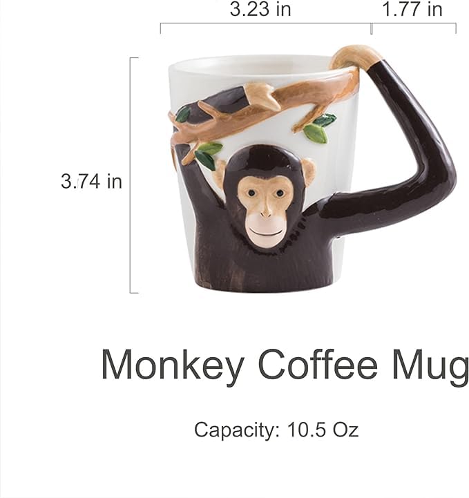 YY 3D Ceramic Coffee Mug Funny Tea Cup - Gift Choice for Any Occasion, for Latte, Mocha, Espresso, Afternoon Tea, Cold or Hot Drinks (Monkey)