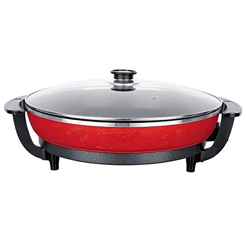 AZHom Electric Grill Multi-Function Electric Fry Pan 42Cm Large Size Frying Pan Non-Stick Smokeless Fully Automatic Electric Grill 1350W,Gold (Color : Red)