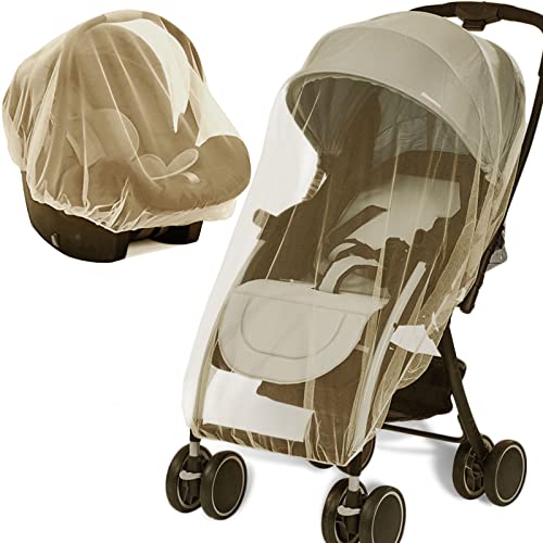 Image of Mosquito Net for Stroller - Protective 2Pack Baby Net Stroller Net - Perfect Bug Net for Strollers, Bassinets, Cradles, Playards, Pack N Plays and Portable Mini Crib (Khaki)