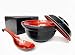 JapanBargain Brand Set of Rice Miso Soup Bowl with Lid and Spoon Black & Red Color 16 oz
