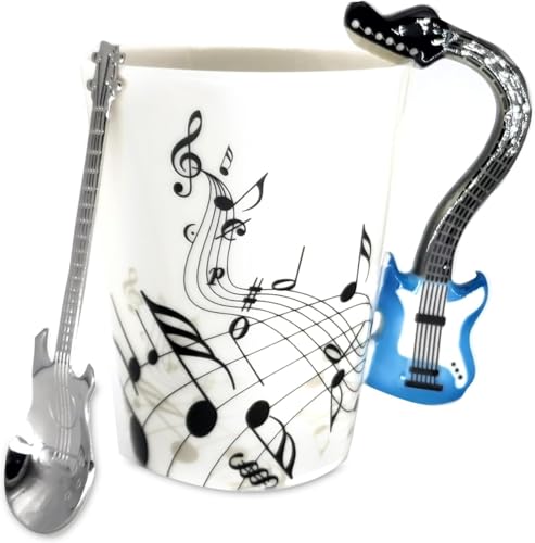 La Mejor Lista de tazas dia del padre que puedes comprar esta semana. 46 WINCHEERS Taza de Café con Diseño de Asa de Guitarra y Cuchara a Juego - Regalo Ideal para Amantes de la Música y la Guitarra - Perfecta para el Día del Padre - Taza Guitarra...