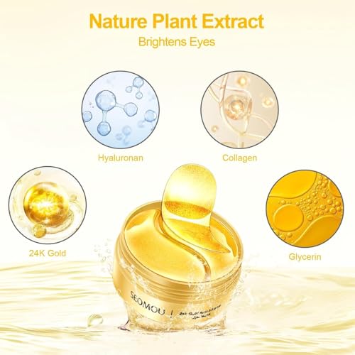 Image of Under Eye Patches for Dark Circles with 24k Gold | Pack of 60 Eye Cooling Gel Pads | Hydrogel Eye Patch Mask with Collagen for Relaxing Eyes, Reducing Puffiness & Wrinkles