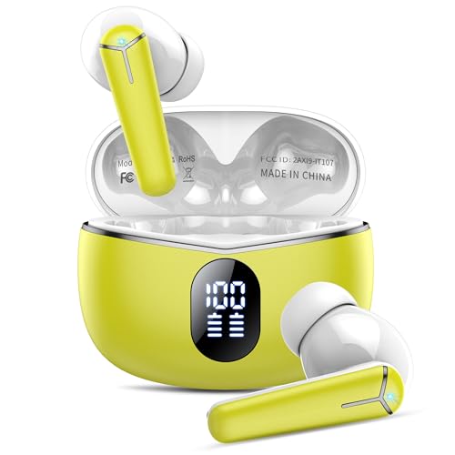 Kicoeon-Auriculares-Inalambricos-Auriculares-Bluetooth-53-HiFi-Estereo-con-4-HD-Mic-Reproduccion-de-36H-IP7-Impermeable-Cascos-Inalambricos-Bluetooth-Control-Tactil-Carga-Rapida-USB-C-Amarillo