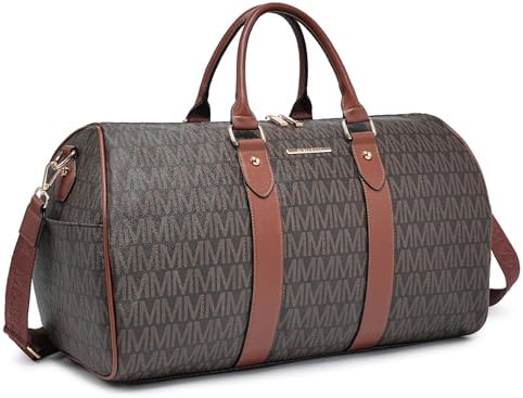 Women PU Leather Monogrammed Duffel Bag for Men- Scratch-Resistant Waterproof, Multi-Pocket Design, Large Capacity Carry-On for Gym Yoga Work Travel Weekender