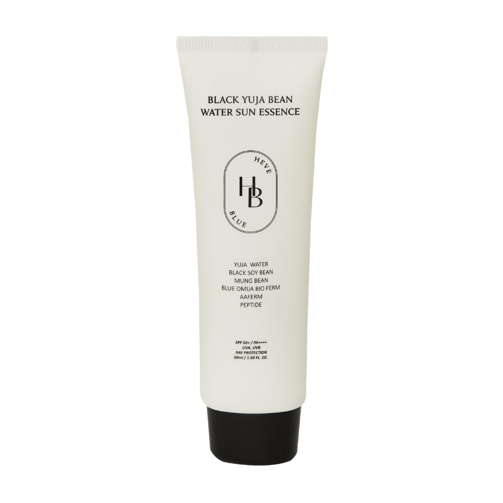 HEVEBLUE Black Yuja Bean Water Sun Essence SPF50+ PA++++ | 50ml | Lightweight Korean Sunscreen for Sensitive Skin, Hydrating Chemical Sun Cream with Yuja Water & Black Soybean, No White Cast