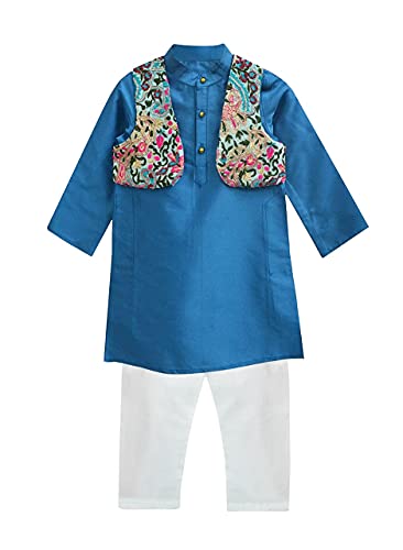 Image of A.T.U.N. All Things Uber Nice) Polyester All Things Uber Nice Boy's Regular Kurta Pyjama Jacket Set