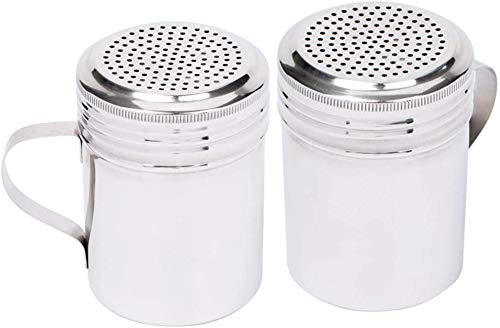 (Set of 2) 10 Oz Stainless Steel Dredge Shaker with Handle, Spice Dispenser for Cooking/Baking by Tezzorio
