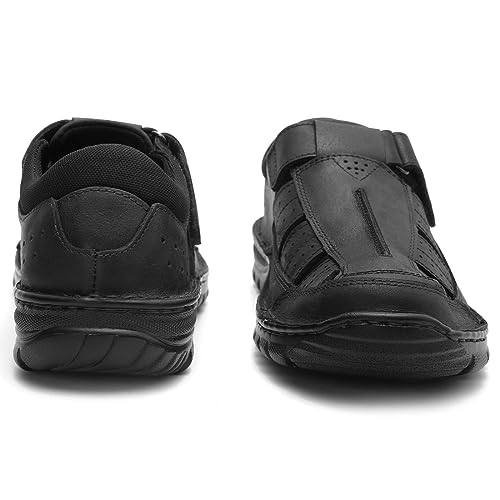 Harssidanzar Mens Closed Toe Sandals,Genuine Leather Comfortable Adjustable Fisherman Beach Sandals Shoes For Outdoor Walking Driving KM227US4