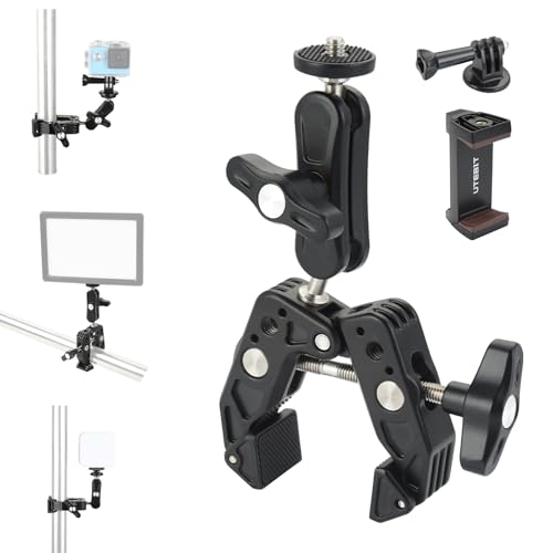 UTEBIT Actionkamera Halterung für Motorräder 1/4 und 3/8 Gewindebohrung, Kamerahalterung Fahrrad Klemme 360 Grad Drehbar Fahrradklemme Adapter kompatibel für DSLR Kamera