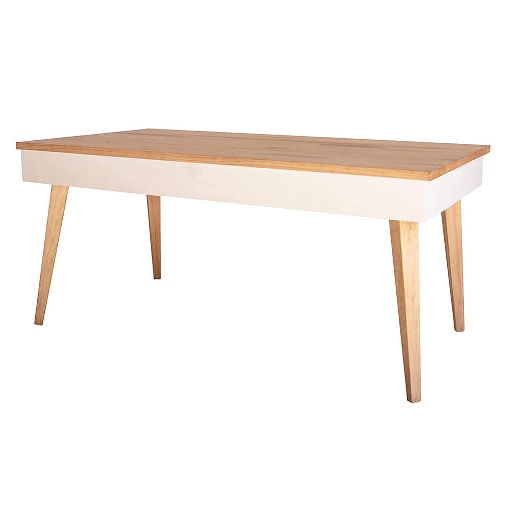 LoMasCasa - Mesa de Centro Elevable con Cajón Modelo Karol de Estilo Nórdico con Acabado Madera y Blanco Fabricada en Madera Natural Maciza de Pino con Medidas: 100 x 50 x 47 cm