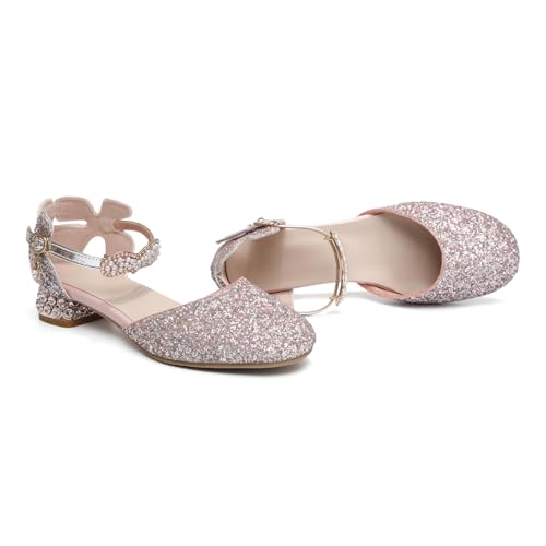 Girls Dress Shoes Closed Toe Glittering Latin Ballroom Dance Shoes Low Heels Wedding Party Sandals4