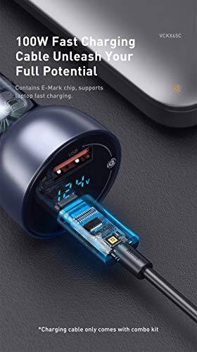 Carregador Veicular Baseus Com Cabo Dual USB-C 65W QC PD Turbo