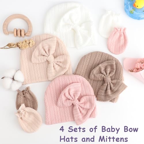 Image of BQUBO Newborn Baby Hats Bear Ears and Mittens Sets Preemie Caps Baby Boy Girl Infant Hospital Beanie for 0-3 Months