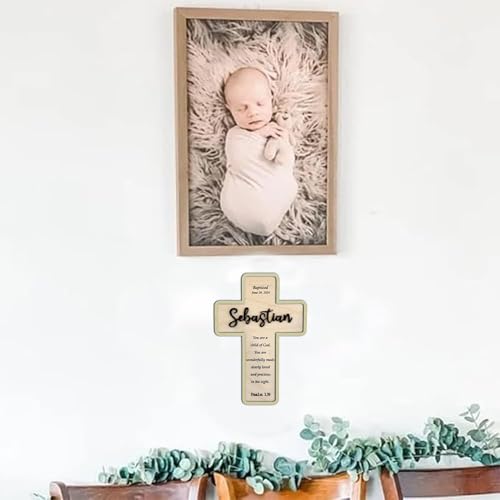 Image of Godashop Personalized Baptism Cross Wood Sign, Wooden Sign Baptism Gifts For Baby, Christening Gifts Crosses for children, Baptized Cross Sign, Dedication Gift - A6