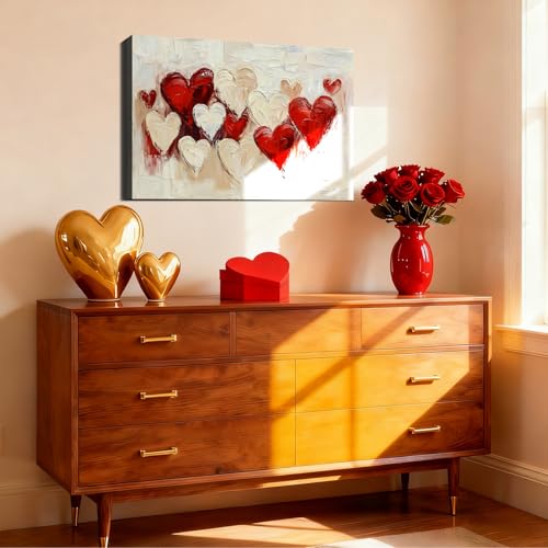 Mother's Day Framed Canvas Wall Art 8x12in, Romantic Red Heart Canvas Prints for Living Room, Bedroom Sweet Heart Pictures Artwork for Wall & Mother Day Decorations Gift for Mom