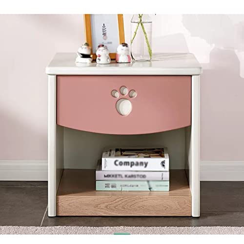 Table de chevet rose et blanche avec compartiment de rangement ouvert - 4
