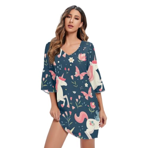 Robe d'été courte à manches 3/4 fluides style swing rétro