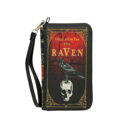 Things2Die4 The Raven Book-Style Wallet with ID Holder - Snap Closure - Fashionable Wristlet Strap for Horror Enthusiasts - Gothic Style, 7 Inch, Black2