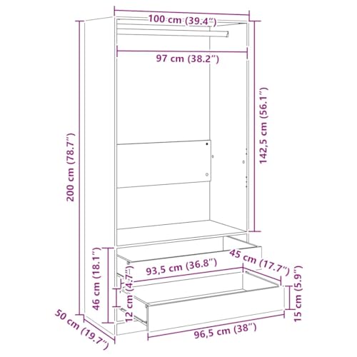 Armario blanco de madera de 100x50x200 cm con 2 cajones para ropa 3