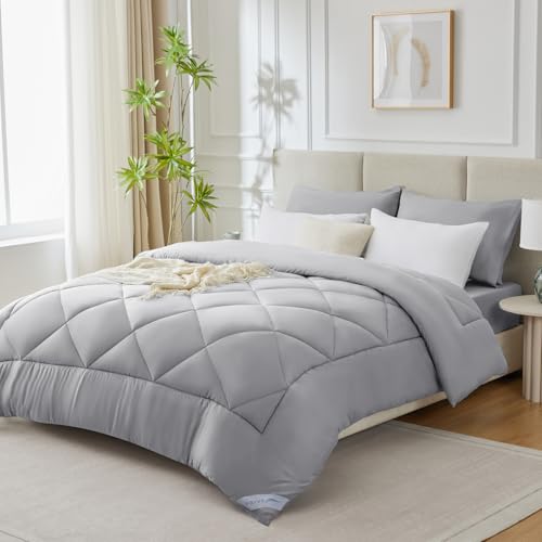 WAVVE Piumone Letto Matrimoniale 450 gr/mq Invernale 220x240 cm - Piumino Caldissimo 240x220, Trapunta 220 x 240 cm in Microfibra Sintetica, Grigio Leggero
