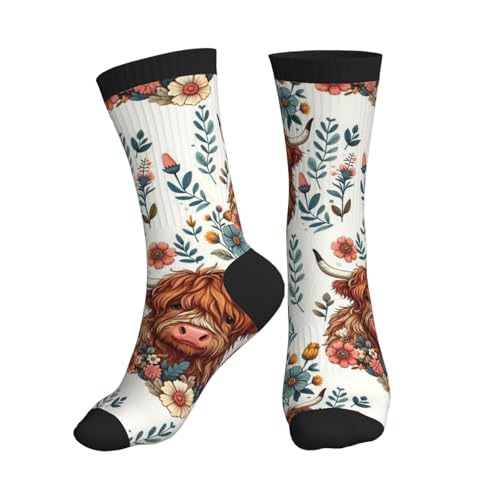 XUESILKO Funny Highland Cow Animal Socks for Women Men Cute Soft Highland Cows Florals Fun Sock Farm Animals Novelty Crazy Socks Pet Pattern Athletic Sport Crew Silly Funky Sock