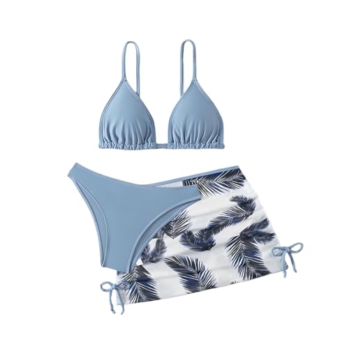 LYZOURBB Mädchen-Badeanzug, 3-teilig, Bikini-Set mit Blumenmuster, für Mädchen von 8–13 Jahren, dusty blue, 12-13 Jahre