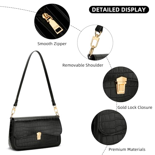 Image of KKXIU Small Shoulder Bag for Women Cute Hobo Handbags Mini Clutch Purses | Classic Trendy Retro Underarm Crossbody Bag with Detachable Straps, Zipper Closure